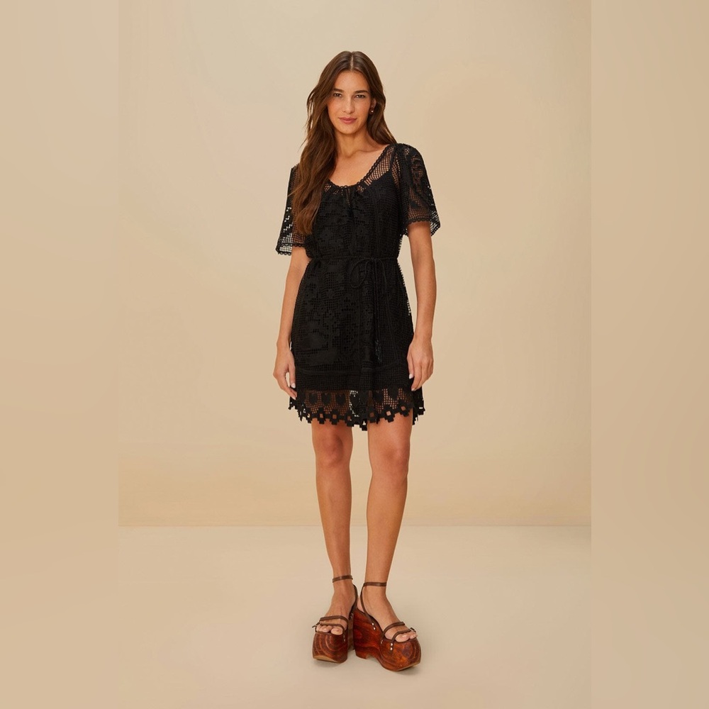 FARM Rio Black Lace Dress Black Pineapple Guipure Mini Dress - Picture 7 of 8